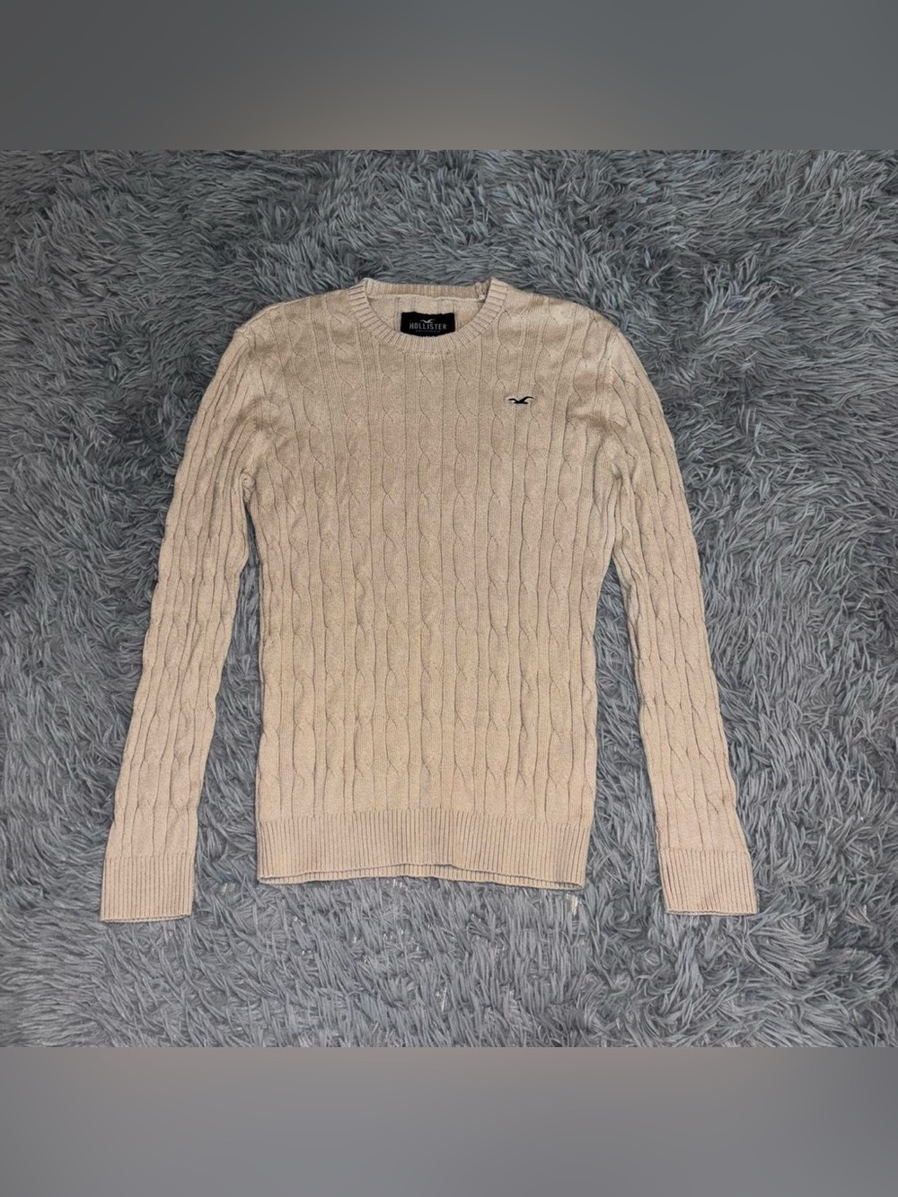 Hollister Women’s Beige Chunky Knit Long Sleeve Crew Neck Sweater Small Y2K VTG